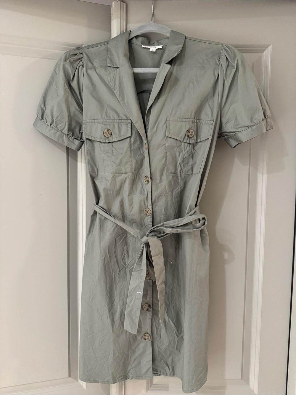mine Light Sage Button-Front Shirt Dress with Tie Belt